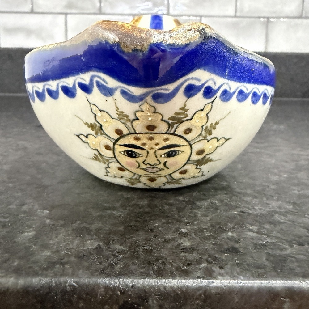 Vintage D'Casa Mexican Pottery Tonala SUN Gravy Boat Or Oversized Creamer 7 3/4"